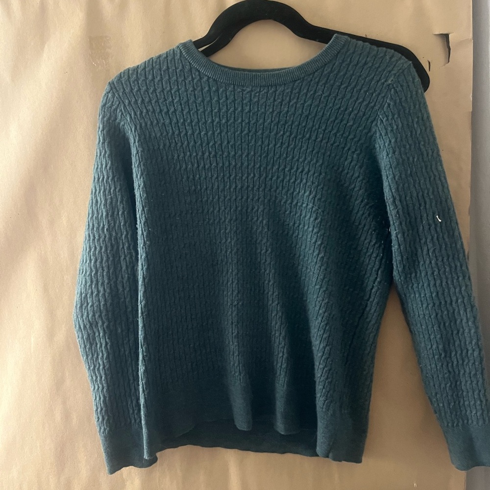 100% wool Textured Crewneck Sweater in Teal
